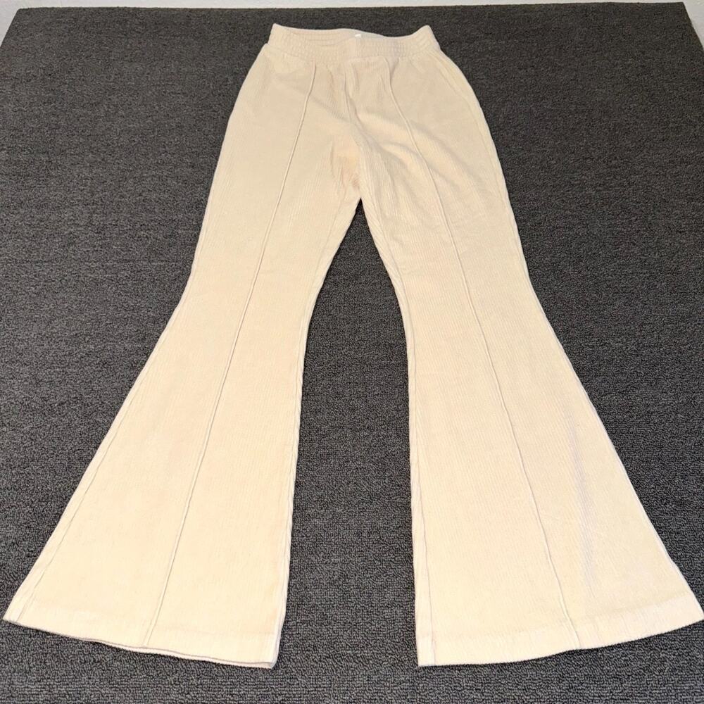 Aerie Flare Pants Womens Beige XS Rib Knit Mid Rise Elastic Waist Pull On